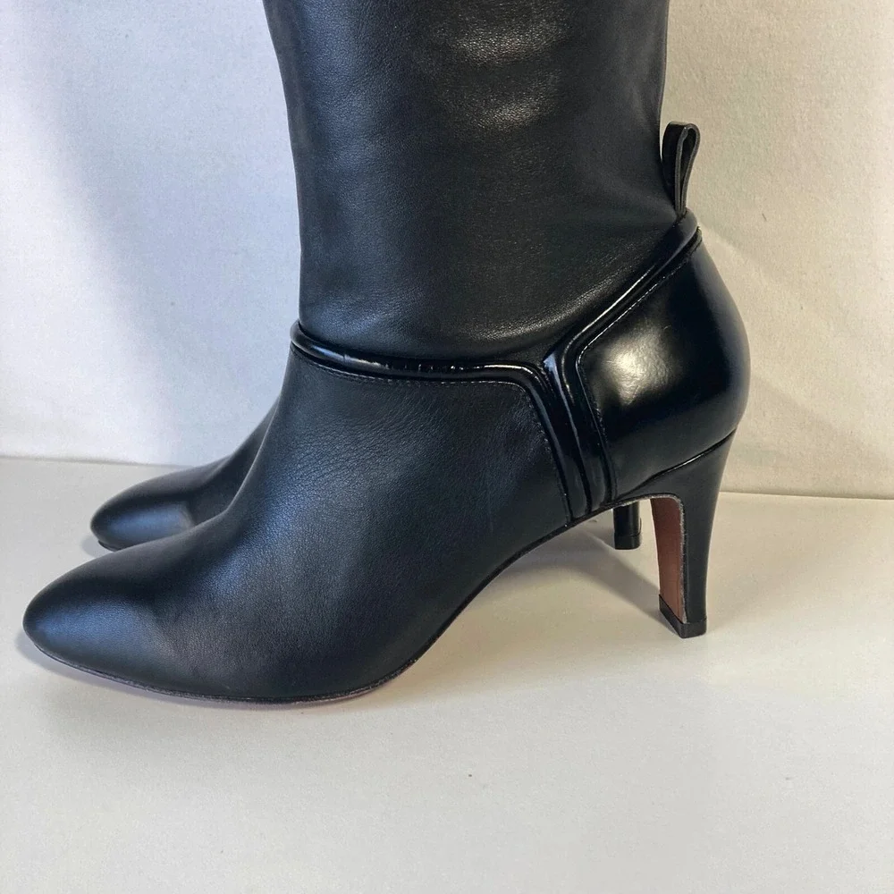 10 Crosby Derek Lam Pointy Over The Knee Black Leather Heel Boot Women 7 RP$650